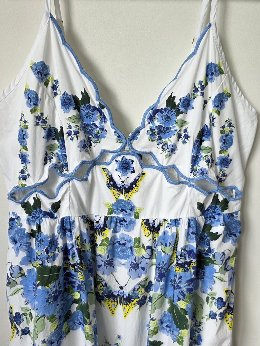 By Anthropologie Cotton Scalloped Midi Dress Floral Butterfly Preppy Size M - Picture 5 of 16